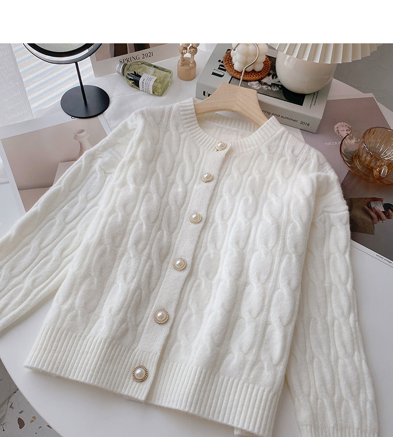 Einreihiger Strickmantel mit Rundhalsausschnitt und Twist 6175