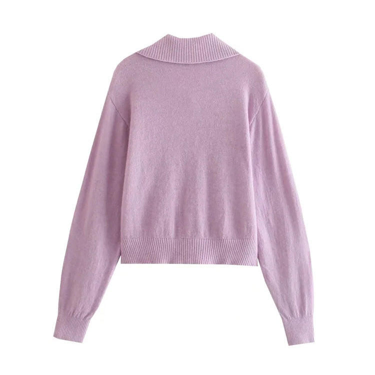 Versatile Lapel solid knit cardigan long sleeve sweater  7356