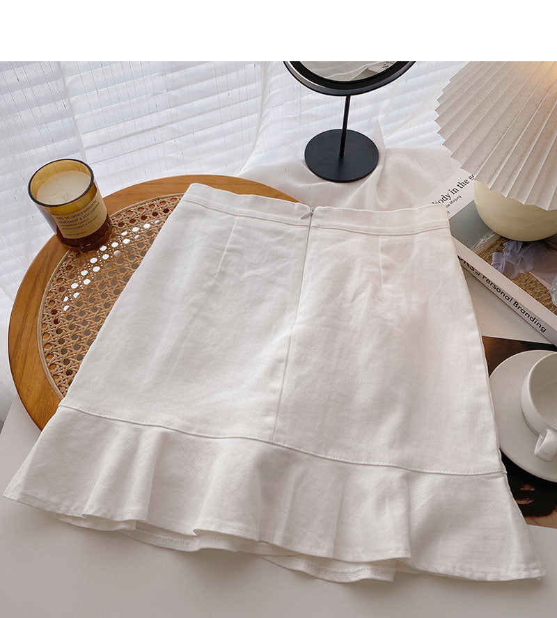 Solid color simple irregular fishtail wrap hip high waist A-shaped skirt  5557