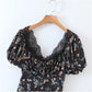Small floral skirt sexy waist closing bubble sleeve  7140