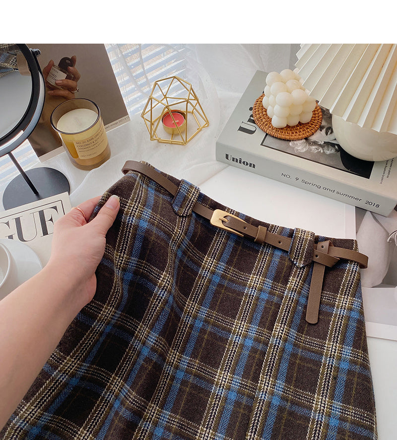 Vielseitiger Rock in A-Linie mit kariertem Retro-Muster und hoher Taille 5596