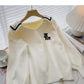 Design personalized letter print contrast Navy collar long sleeve top  6012