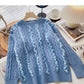 Design Sense, gewellter Spitzenpullover, lockeres, süßes Oberteil mit Rundhalsausschnitt 6088