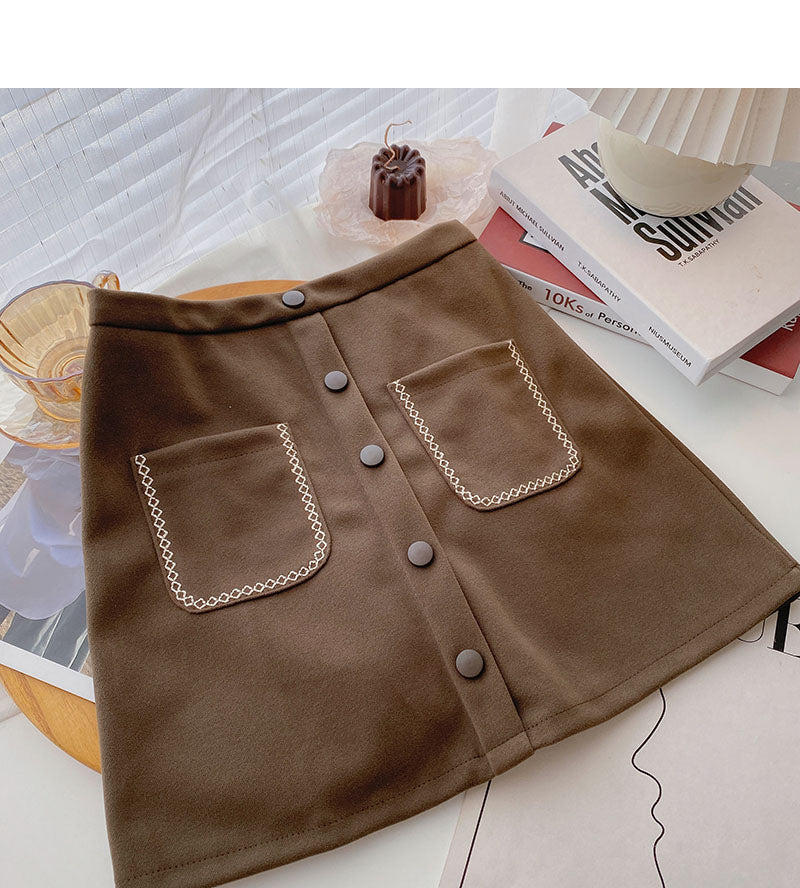 Nouvelle tendance coréenne rétro personnalisée petite jupe à poches 5527