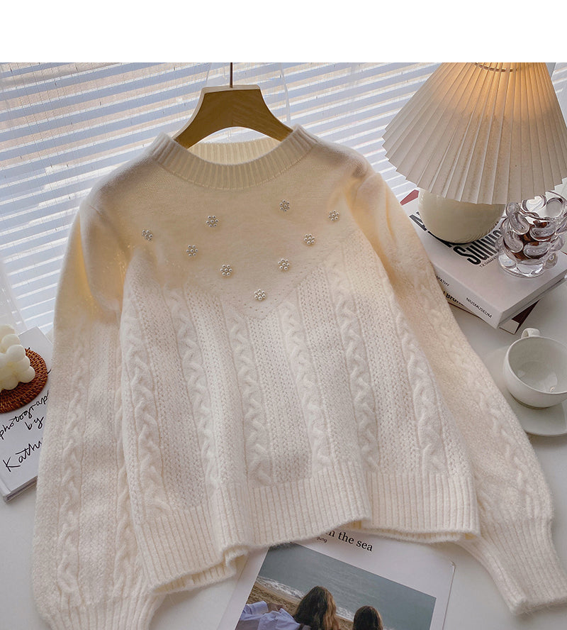 Small fresh and sweet foreign style nail bead round neck twist coat  6004