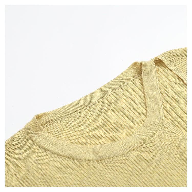 Chemise en tricot irrégulier pour femme, coupe slim, couleur pure, automne 7267