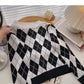 Pull slim à carreaux vintage à col montant en dentelle 6466