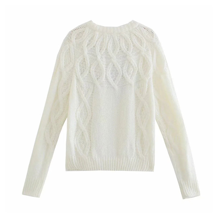 Pull col rond coupe slim en maille torsadée 7389