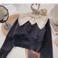 Design sense baby collar stitched sweater Vintage top 6601