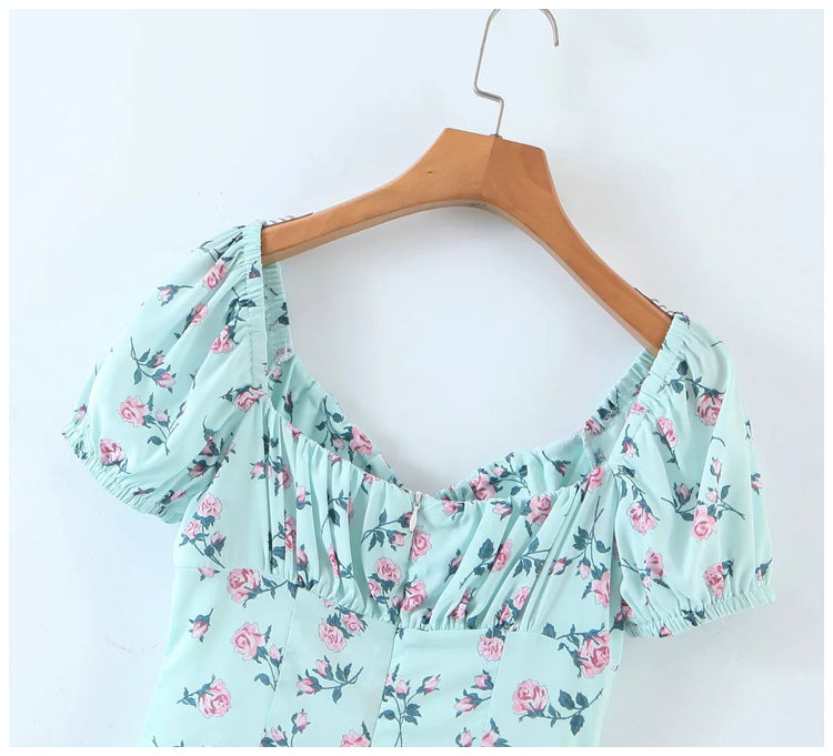 French retro Court Style Floral Skirt shows thin waist  7150