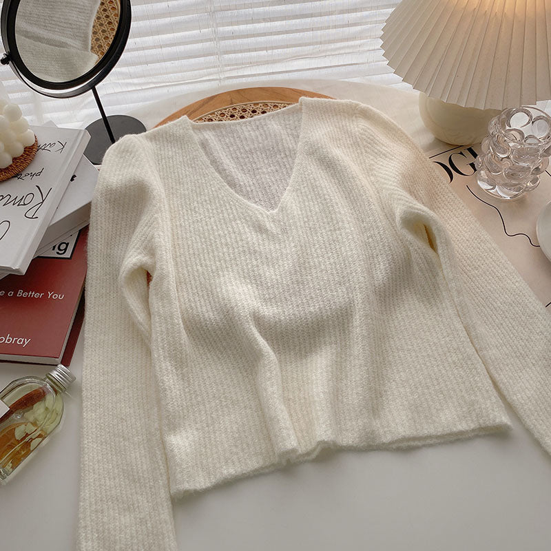 Korean version small man versatile temperament thin short long sleeve top  6457