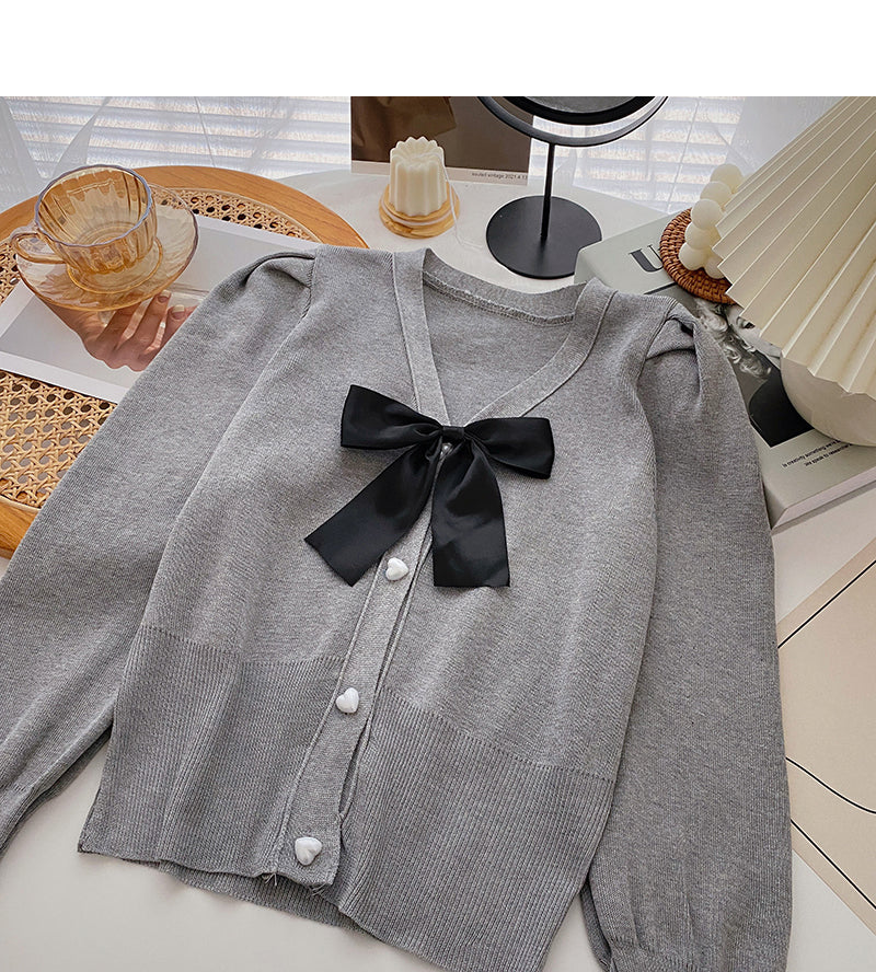 Französischer Pullover mit Laternenärmeln und Schleife 6474