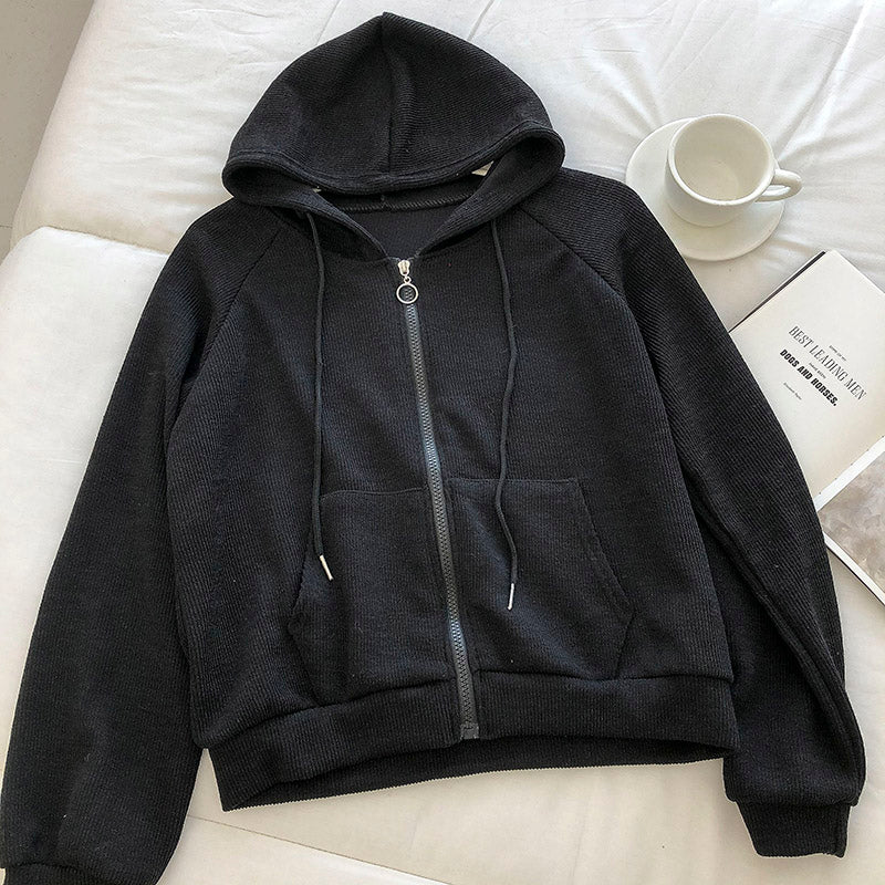 Korean solid color versatile student loose long sleeve short coat  6212
