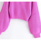 Revers V-Ausschnitt Pullover mit Laternenärmeln Kurzer Vintage-Pullover 7349