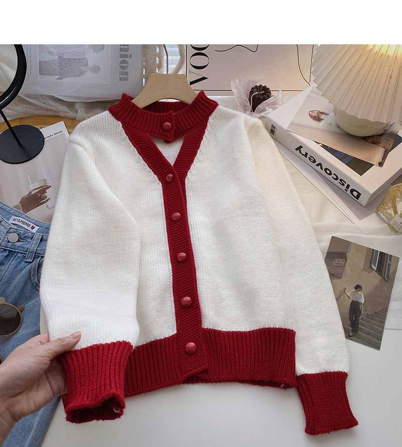 Ausgehöhltes Design des farblich passenden Langarm-Retro-Pullovers 6196
