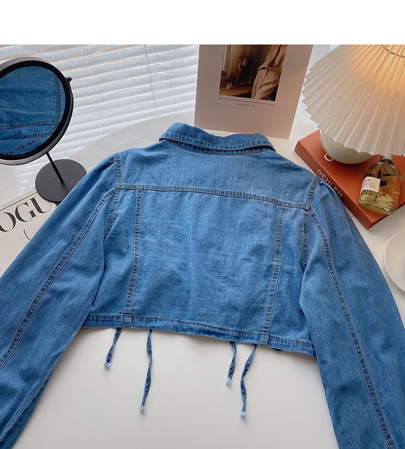 High waist short navel drawcord design long sleeve top  6264