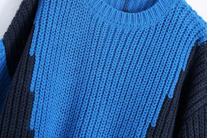 New fashion round neck long sleeve color matching sweater sweater  7206