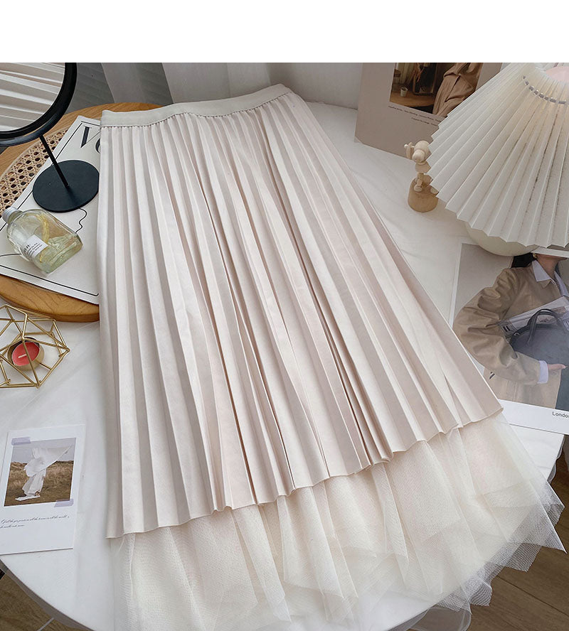 Niche design Vintage high waist A-line skirt with mesh  5787