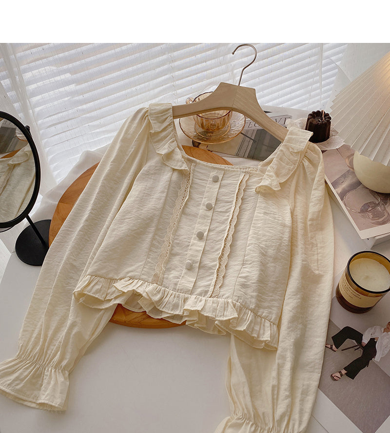 Design sense niche shirt slim French flare sleeve top  6420