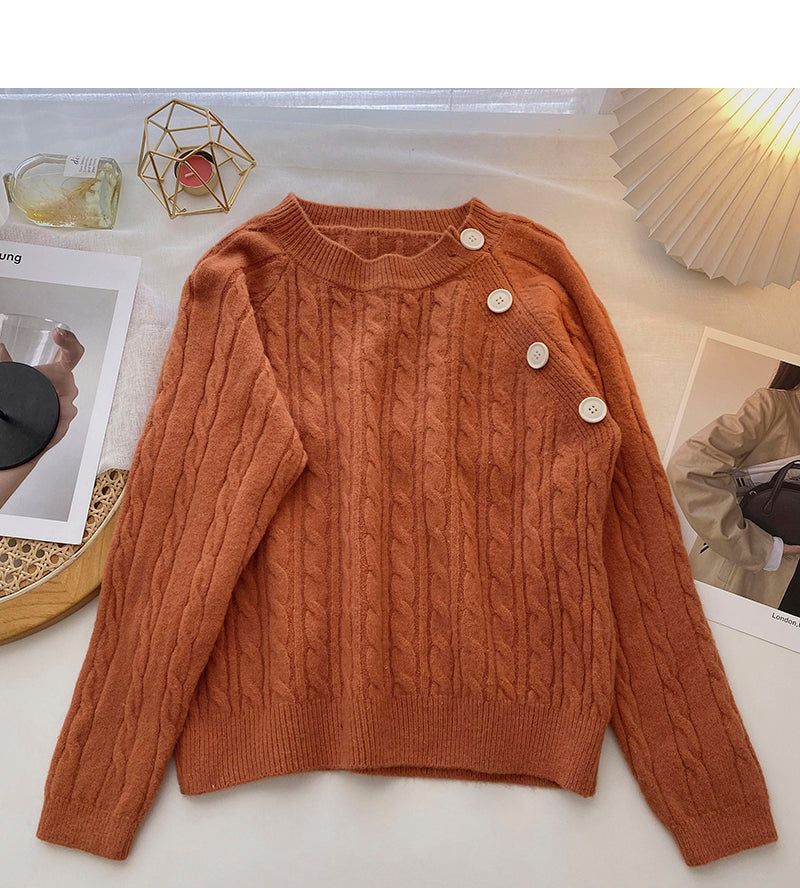 Personalisiertes Rundhals-Pullover mit diagonalen Knöpfen 6108