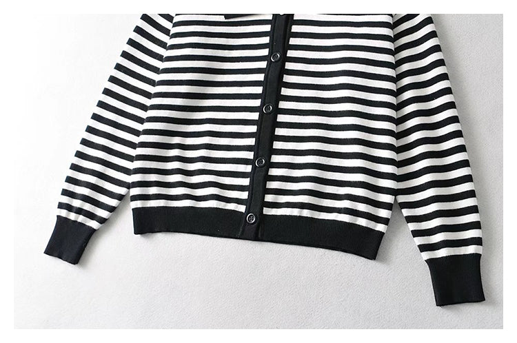 Korean Vintage striped sweater loose sweater coat  7450