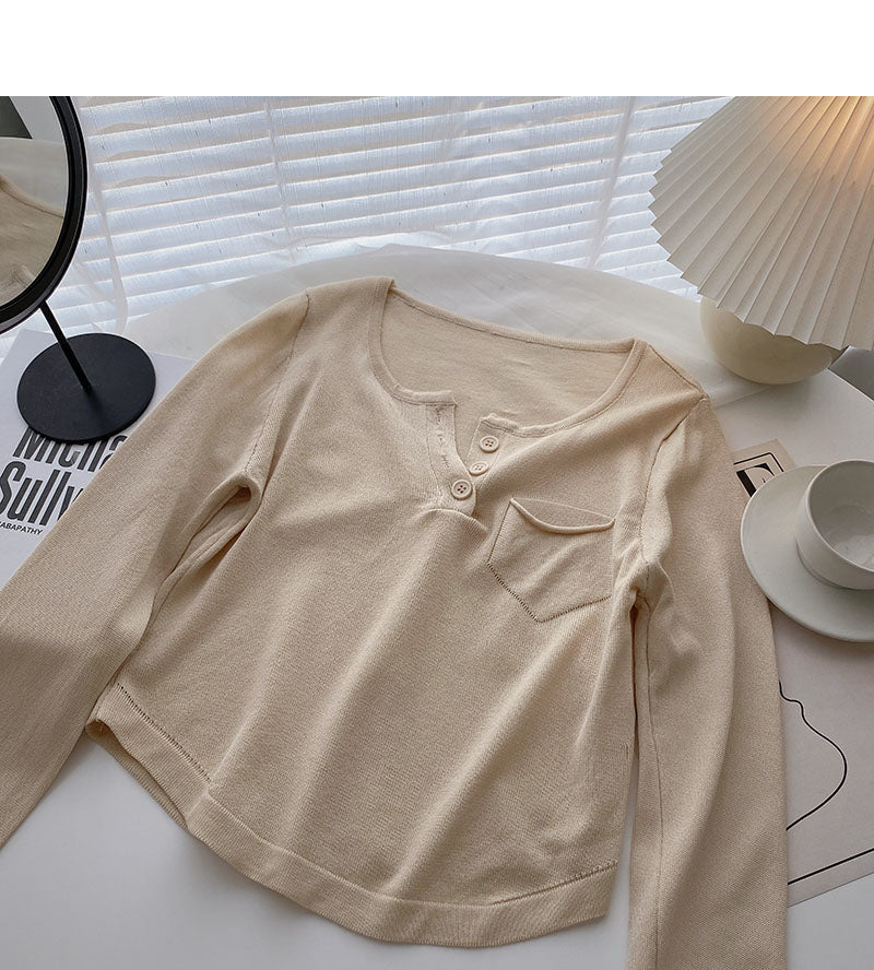 Pullover lässig dünn Langarm Temperament kurzes Design Top 6536