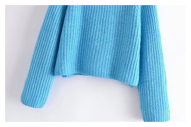 Lazy wind high neck spike knit sweater short sweater  7457