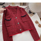 Small fragrance retro red sweater cardigan female  6126