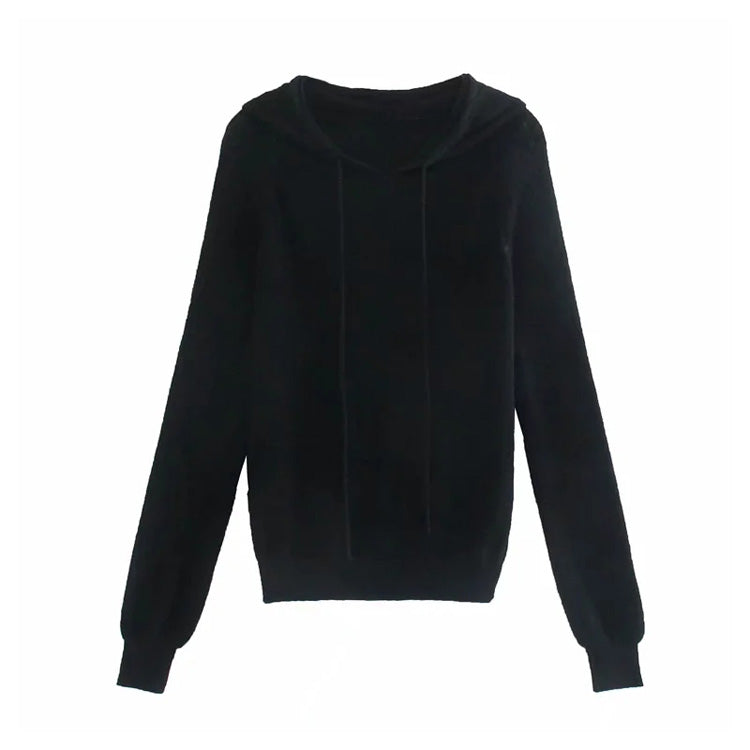 Versatile loose casual hooded Pullover Crew Neck Long Sleeve Sweater  7282
