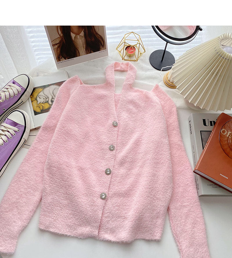 The new Korean one line neck hanging neck design feels off the shoulder  6101
