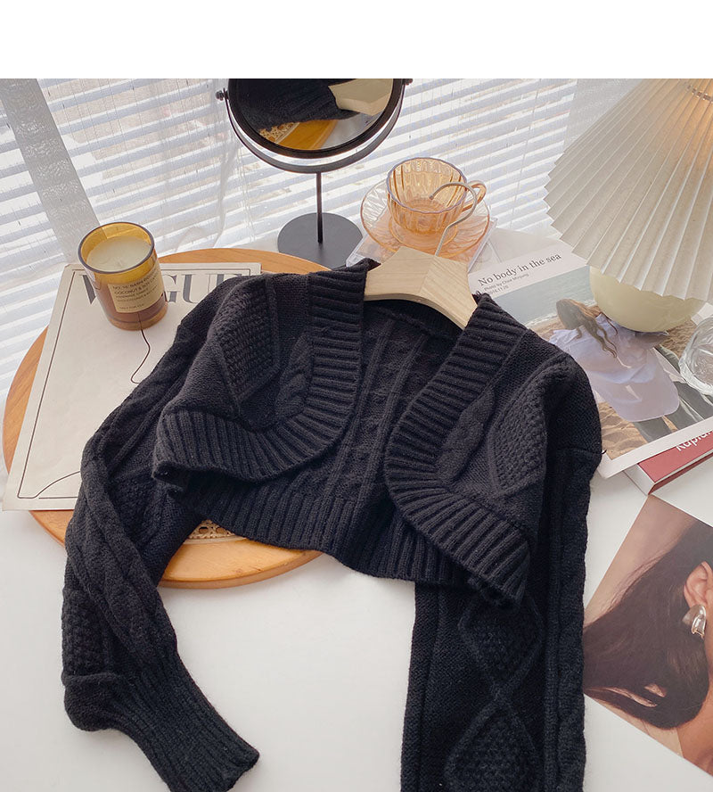 Vintage sweater small coat Long sleeve short top fashion 6067