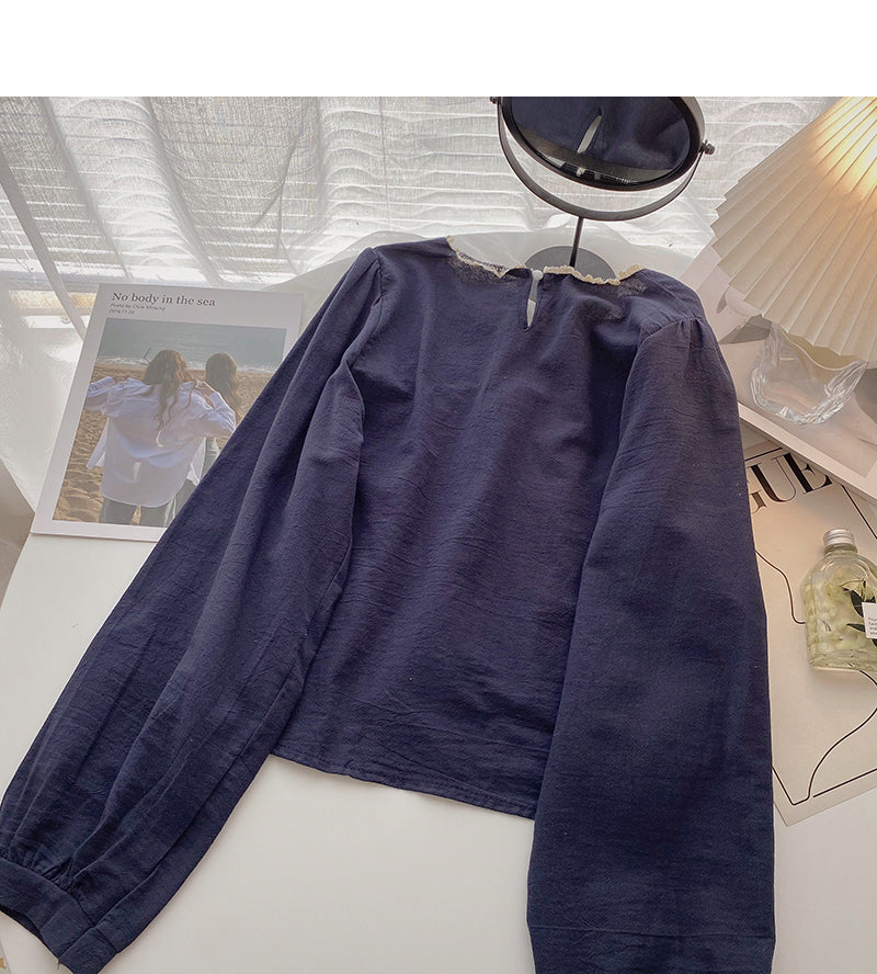 Chemise bébé à manches longues et col carré brodée au design coréen 6292