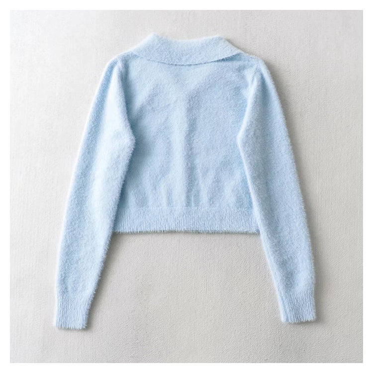 Mahai Plush Polo neck sweater cardigan sweater  7327