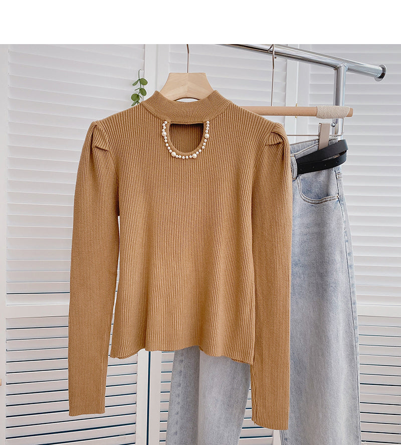 Nail bead hollowed out crew neck Vintage sweater  6468