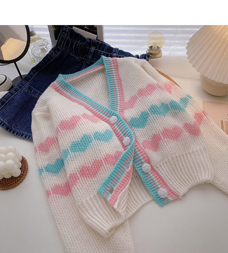 Petit haut tricoté à manches courtes et longues pour fille fraîche et contrastée 5855