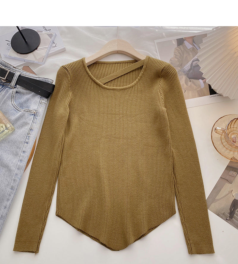 Design sense crew neck sweater women's versatile bottoming shirt  6480