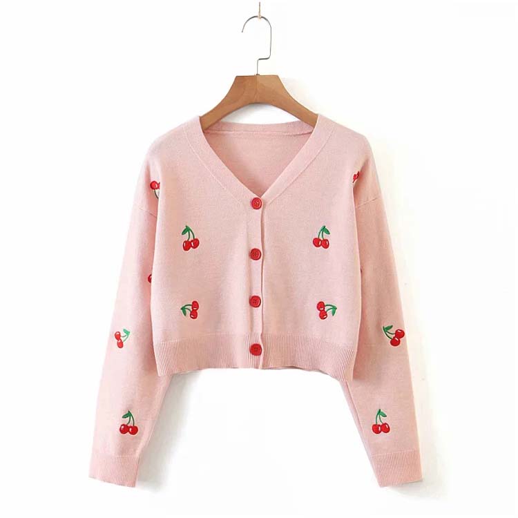 Cherry embroidered loose sweater sweet college top 7209
