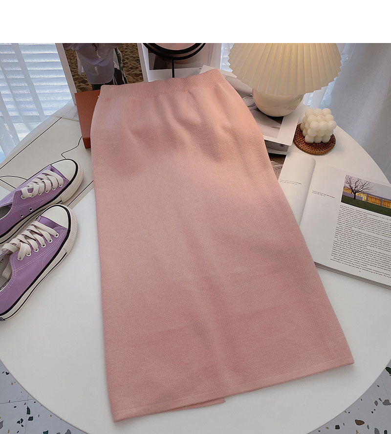 Dünner A-förmiger, mittlerer und langer Rock mit hoher Taille im Hongkong-Stil 5770 