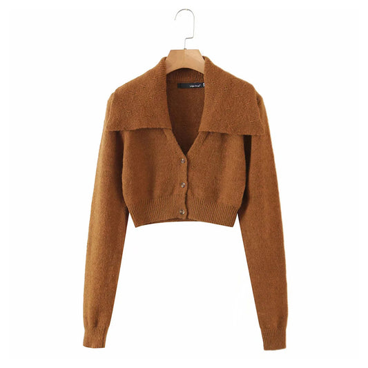Vintage Strickjacke 7158 mit großem Revers, hoher Taille und kurzen Ärmeln