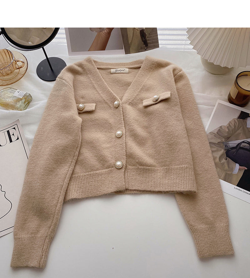 Single breasted V-neck Vintage sweater cardigan female  6013
