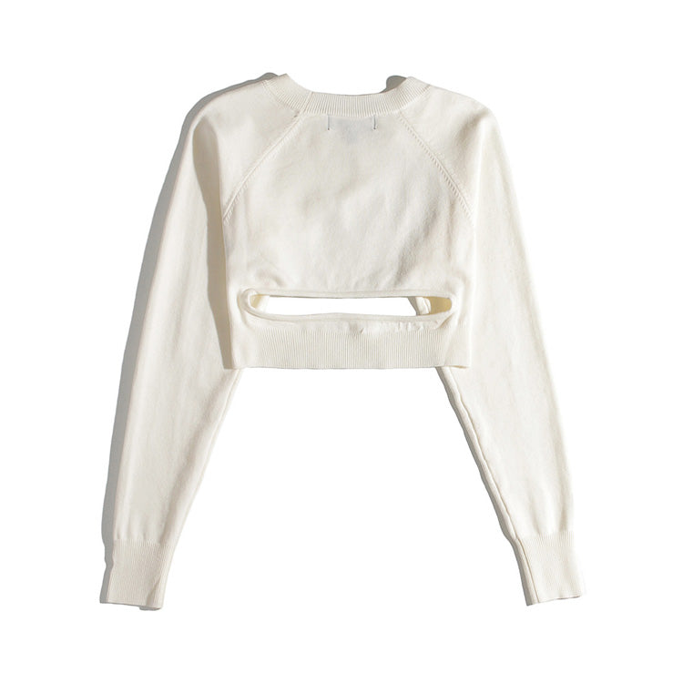 Solid color top small retro round neck hollow knitted Pullover Sweater  7244