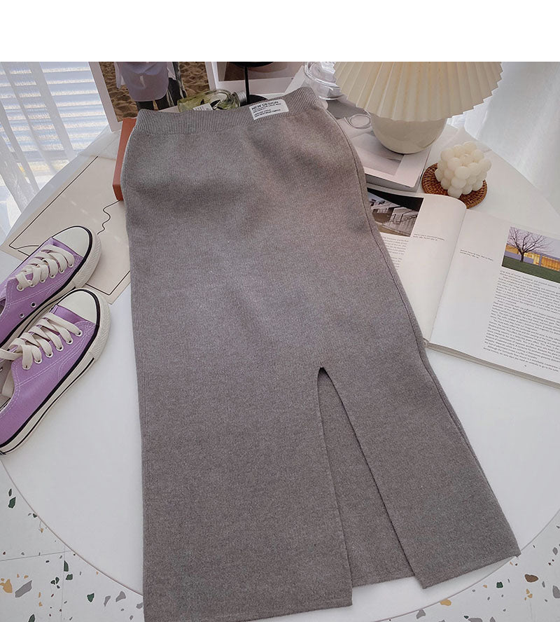 Korean version of A-line skirt with a high waist and a fork  5760