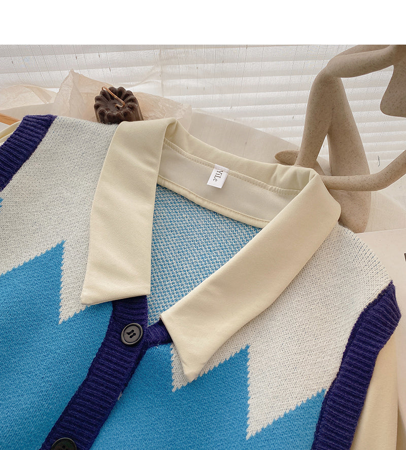 Korean long sleeve Vintage stitching knit top  6631