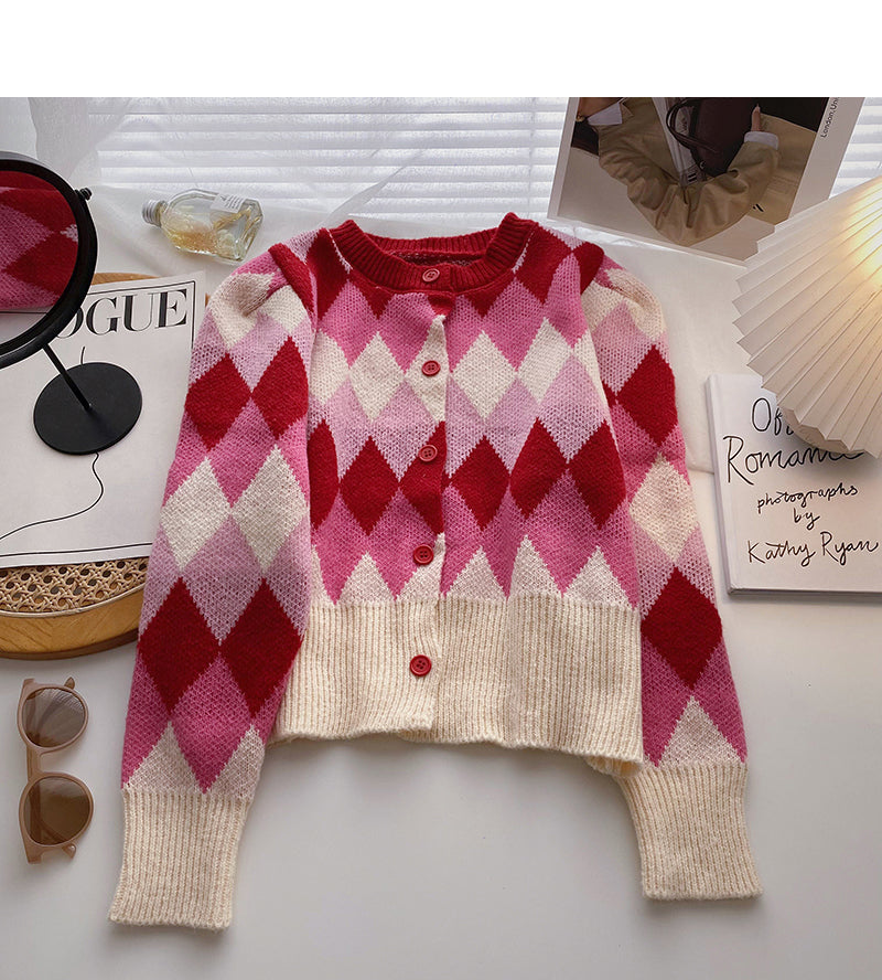 Lingge Kontrastfarbe süßer Retro-Langarmpullover 6206