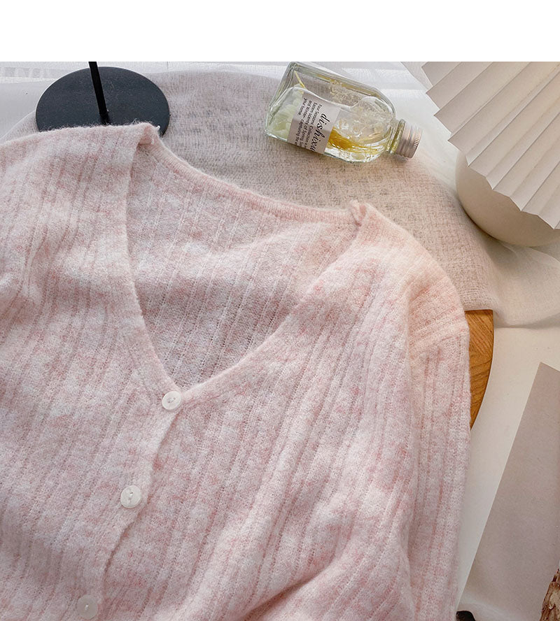 Korean small short long sleeve V-neck knitted cardigan  6493