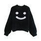 V-neck Lantern Sleeve Button back smiling face loose knit coat  7483