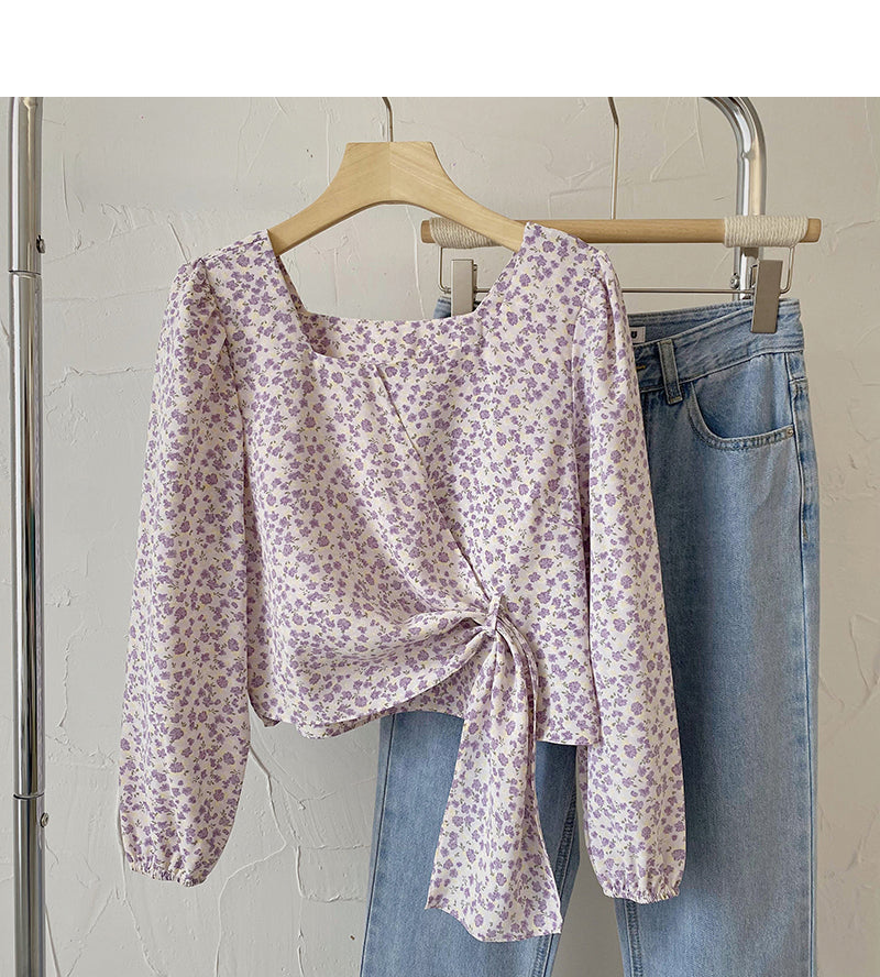 La chemise à manches longues à col carré français présente un haut fin et à la mode 6437