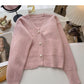 Solid V-Neck long sleeve bright silk sweater coat  6115