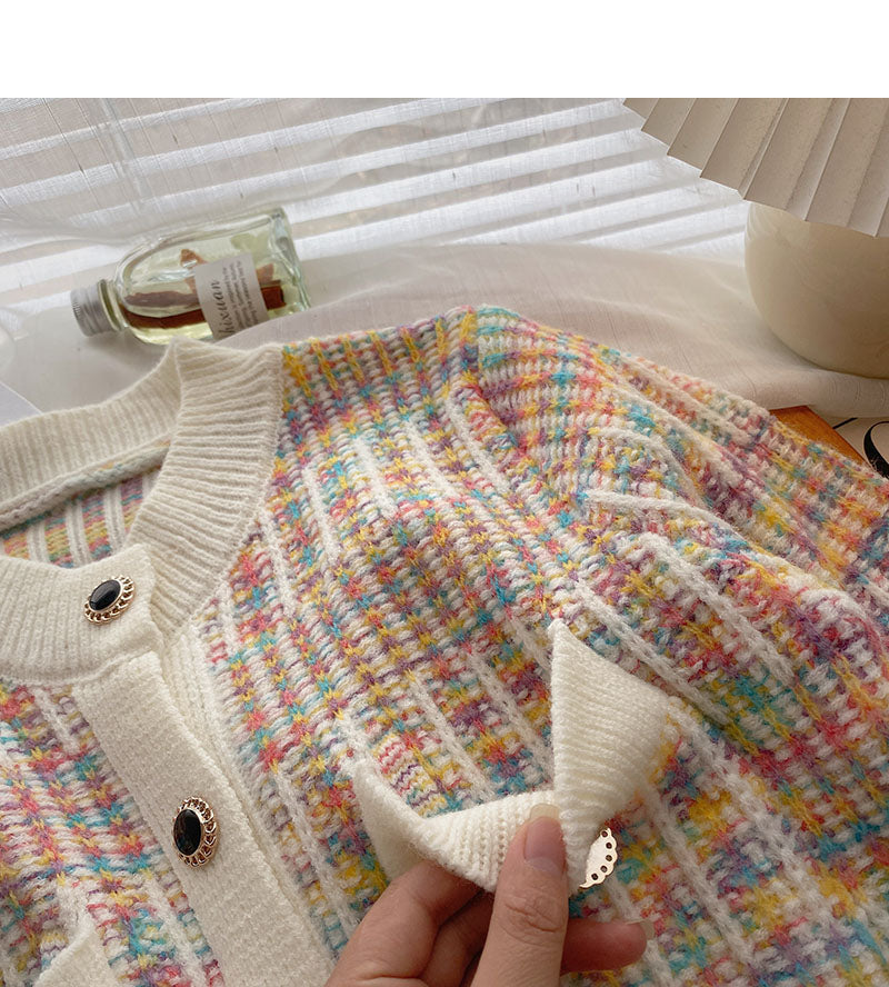 Sweet color stripe knitted long sleeve coat  5887