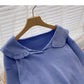 Lace Navy collar age reducing short sweater  6574